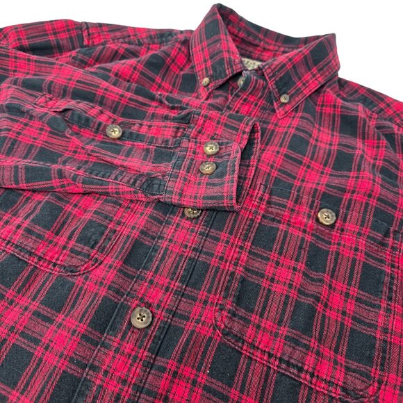 Duluth Trading‎ Company Button Up Flannel Shirt Medium Men's Red Black Plaid - Picture 1 of 5